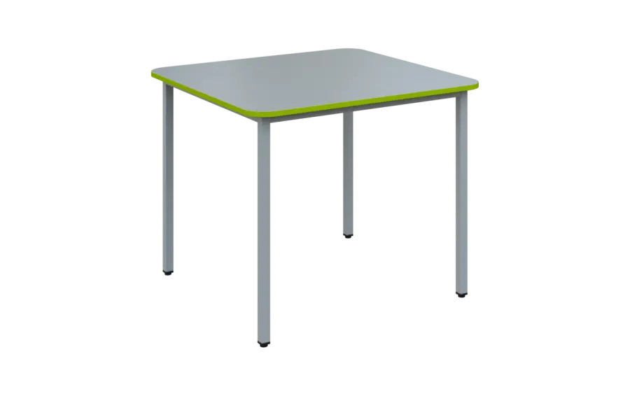 JSBR 90N Jídelní stůl 900 x 900 mm, deska šedá s hranou jarní zeleň / podnož stříbrná